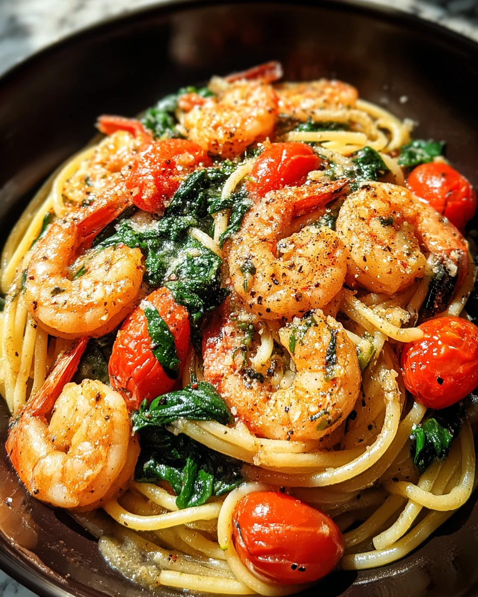 Tomato Spinach Shrimp Pasta Tomato