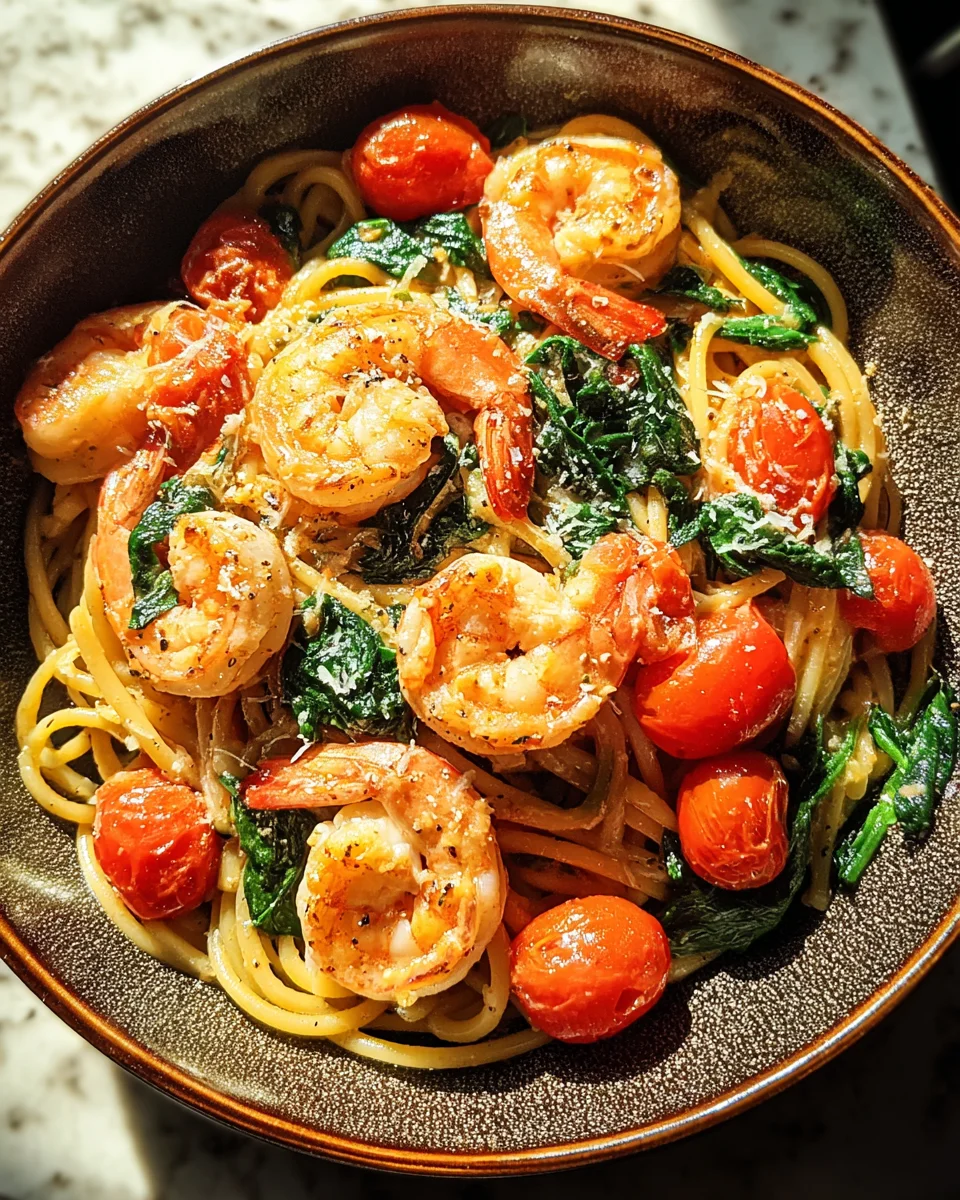 Tomato Spinach Shrimp Pasta Tomato