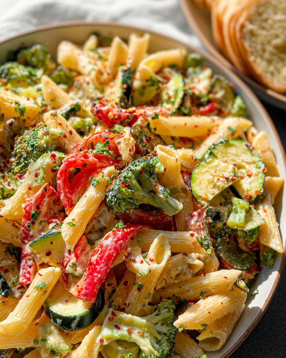 Vegan Pasta Primavera with Creamy Garlic Cashew Sauce Vegan