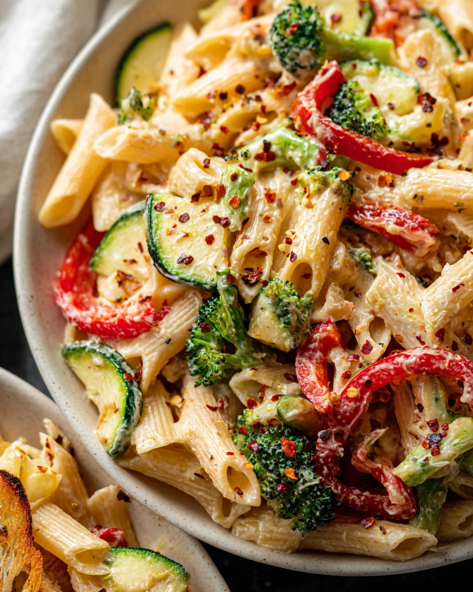 Vegan Pasta Primavera with Creamy Garlic Cashew Sauce Vegan