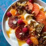 Winter Citrus Ricotta Breakfast Bowl with Honeycomb. Winter Citrus Ricotta Breakfast Bowl with Honeycomb.