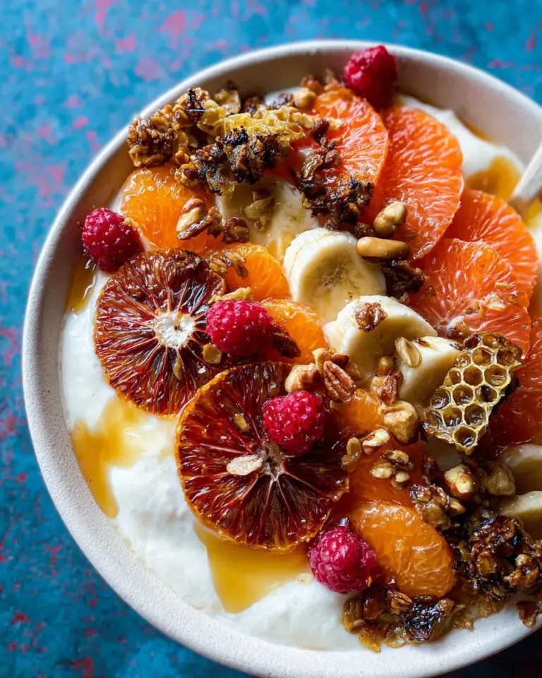 Winter Citrus Ricotta Breakfast Bowl with Honeycomb.