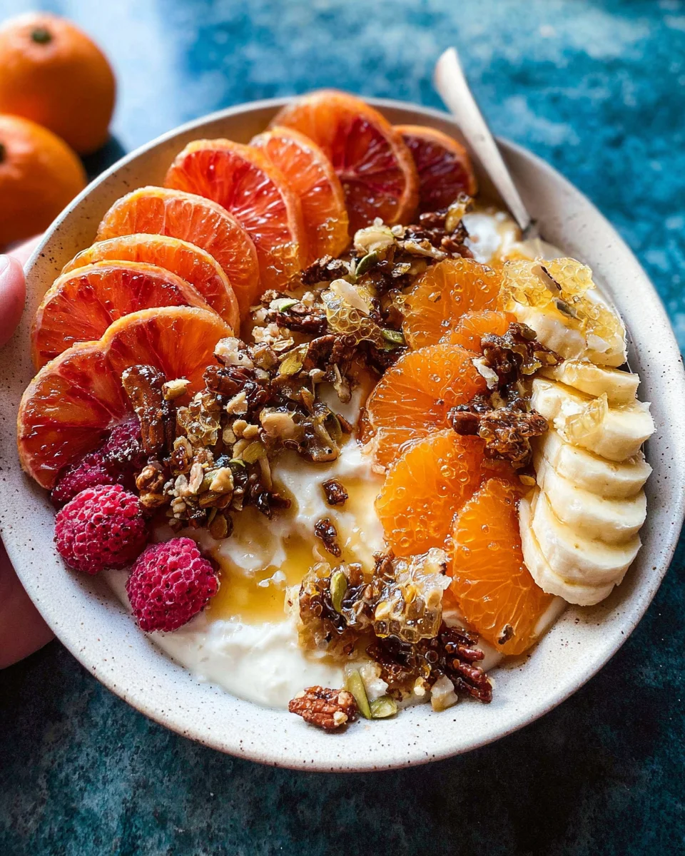 Winter Citrus Ricotta Breakfast Bowl with Honeycomb. Winter