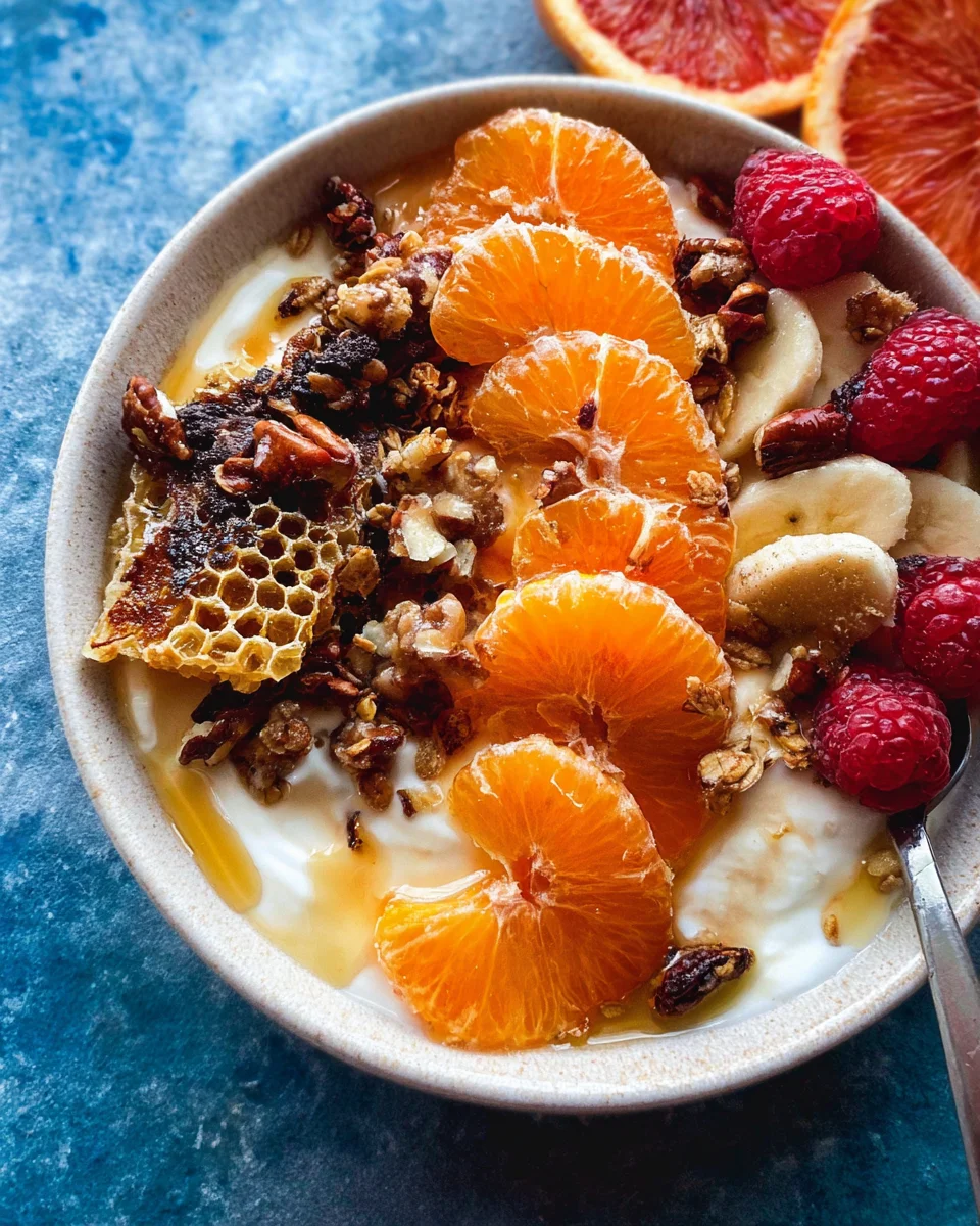 Winter Citrus Ricotta Breakfast Bowl with Honeycomb. Winter