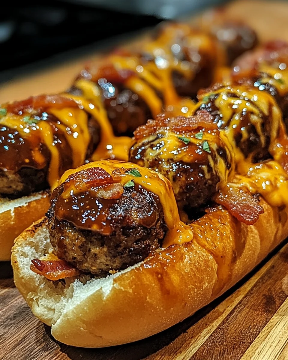 Bourbon BBQ Bacon Cheeseburger Meatball Subs