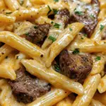 Creamy White Cheddar Cajun Steak Penne