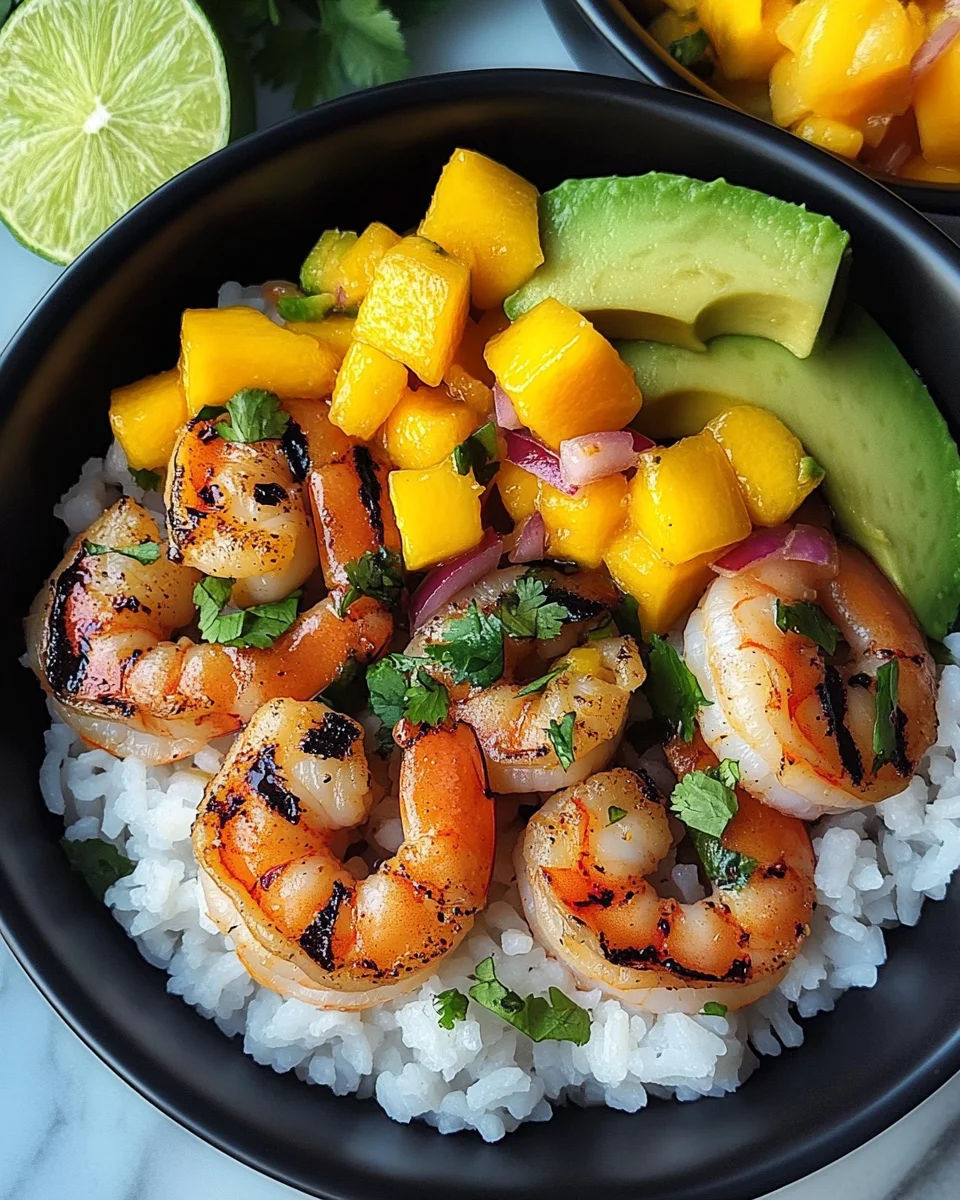Shrimp and Avocado Bowls with Mango Salsa & Lime-Chili Sauce