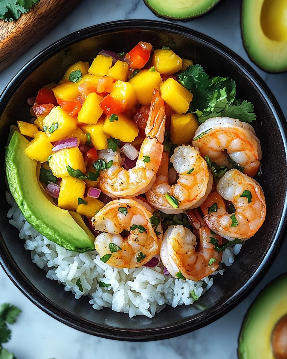 Shrimp and Avocado Bowls with Mango Salsa & Lime-Chili Sauce