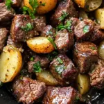 Slow Cooker Garlic Butter Beef Bites & Potatoes