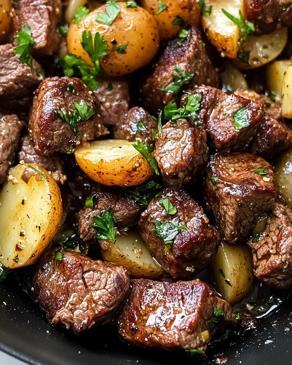 Slow Cooker Garlic Butter Beef Bites & Potatoes
