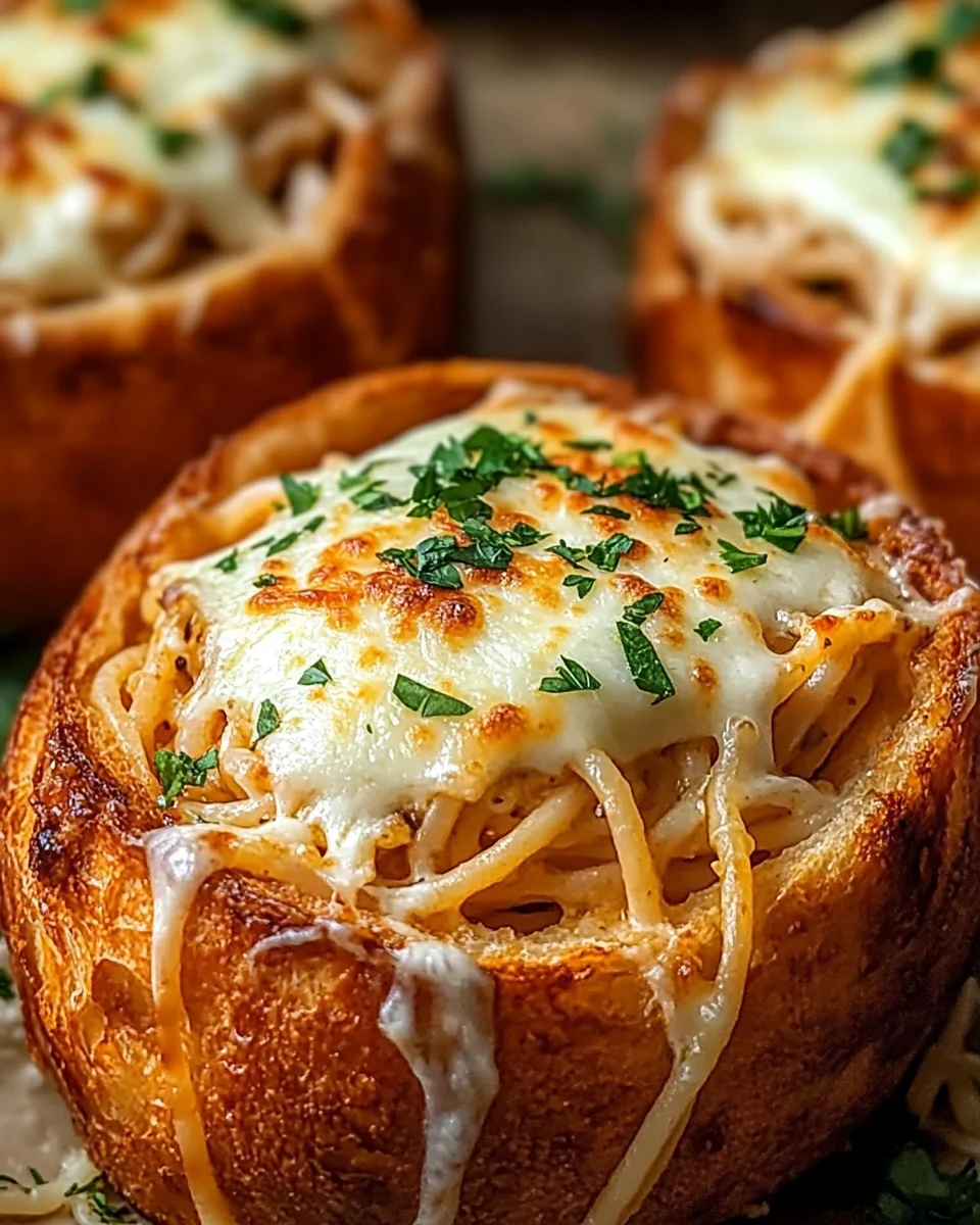 Spaghetti Garlic Bread Bowls