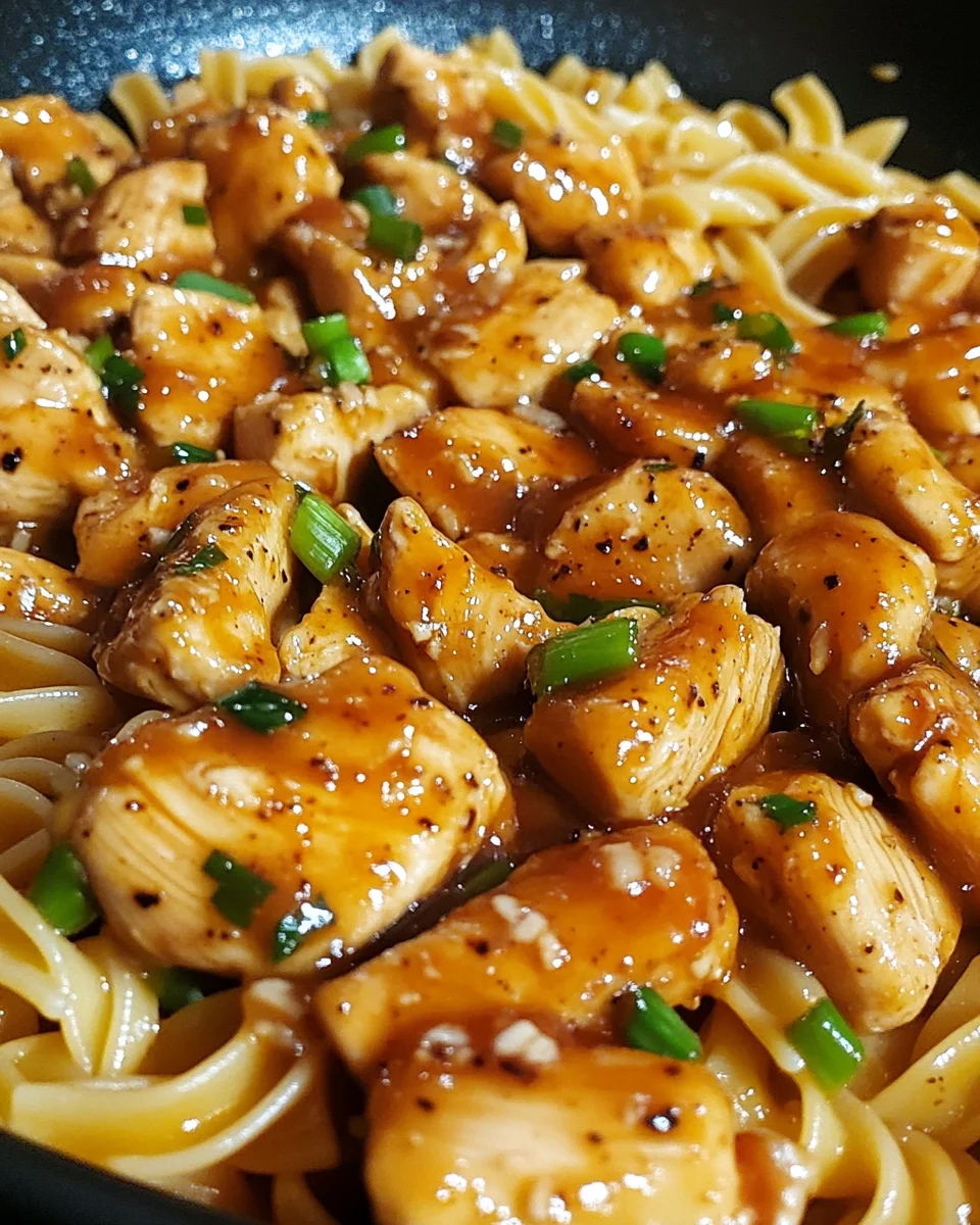 Sticky Sweet Garlic Chicken Pasta Skillet