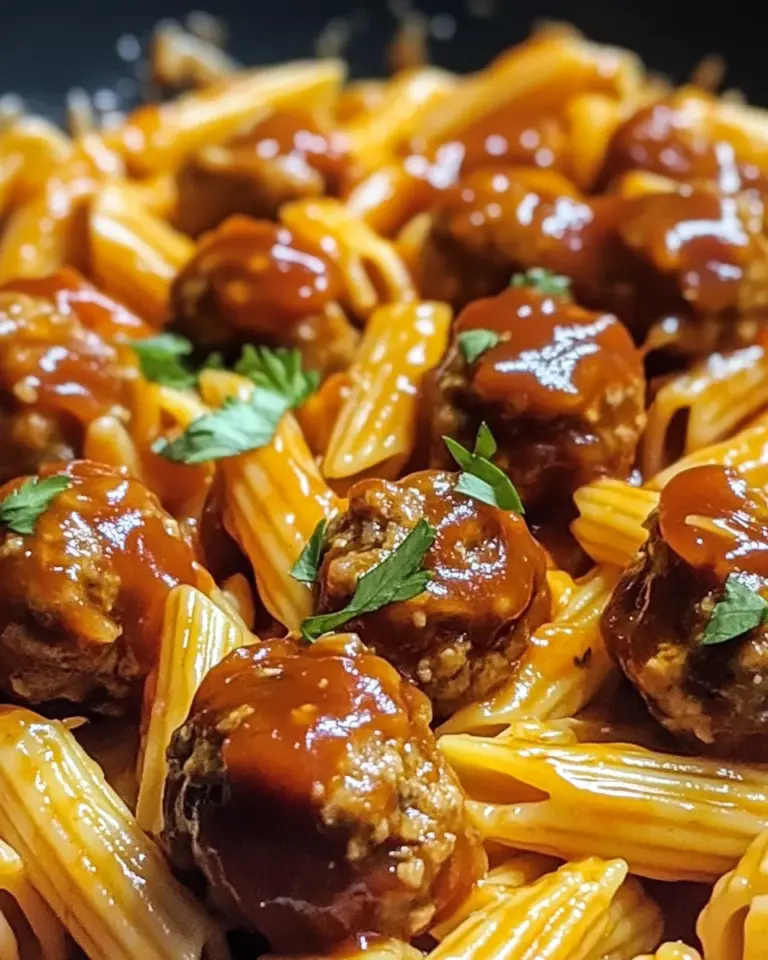 Sweet and Tangy BBQ Chicken Meatball Pasta
